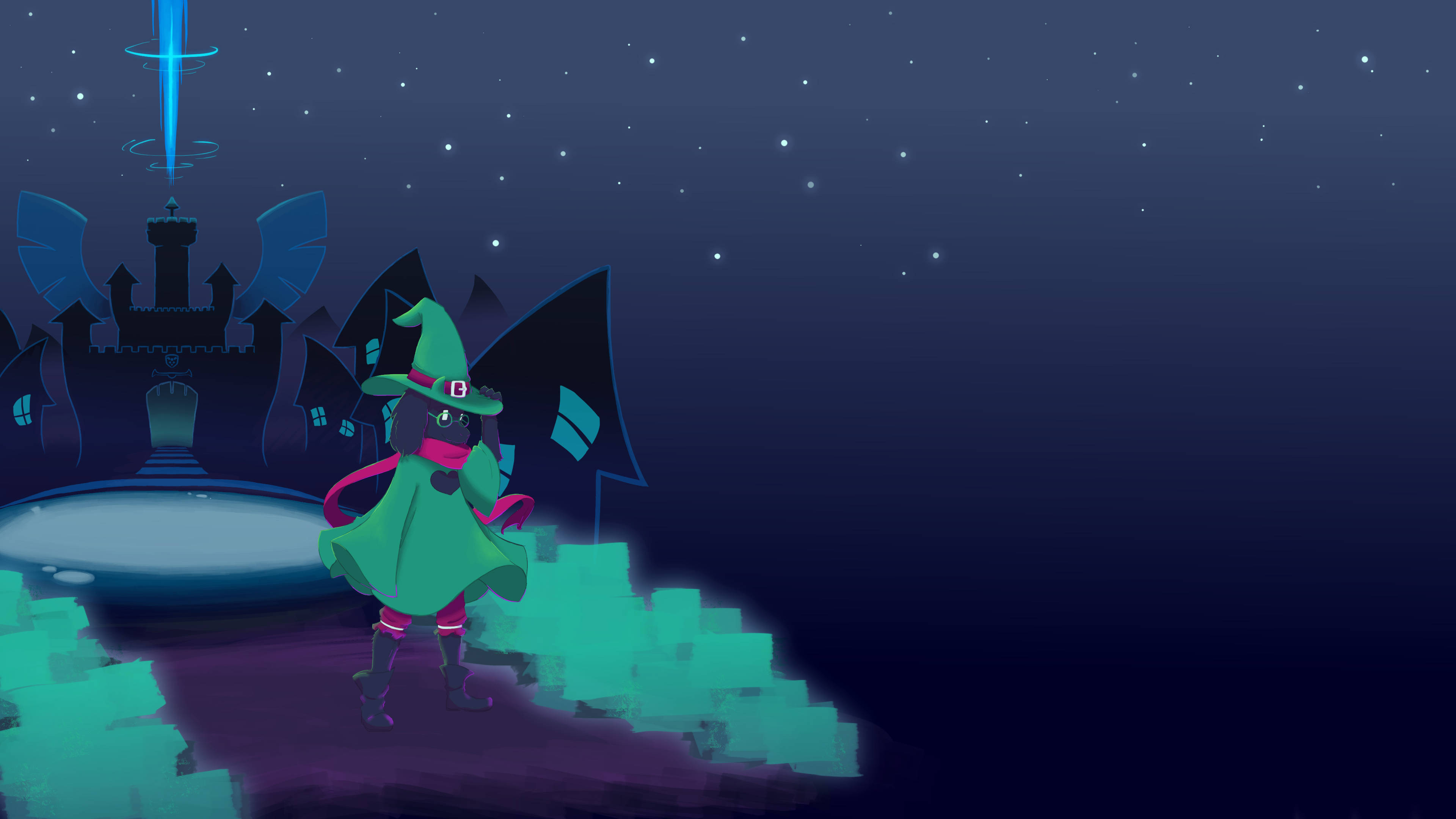 Ralsei, starry night, green cloak, 4K Desktop Wallpaper