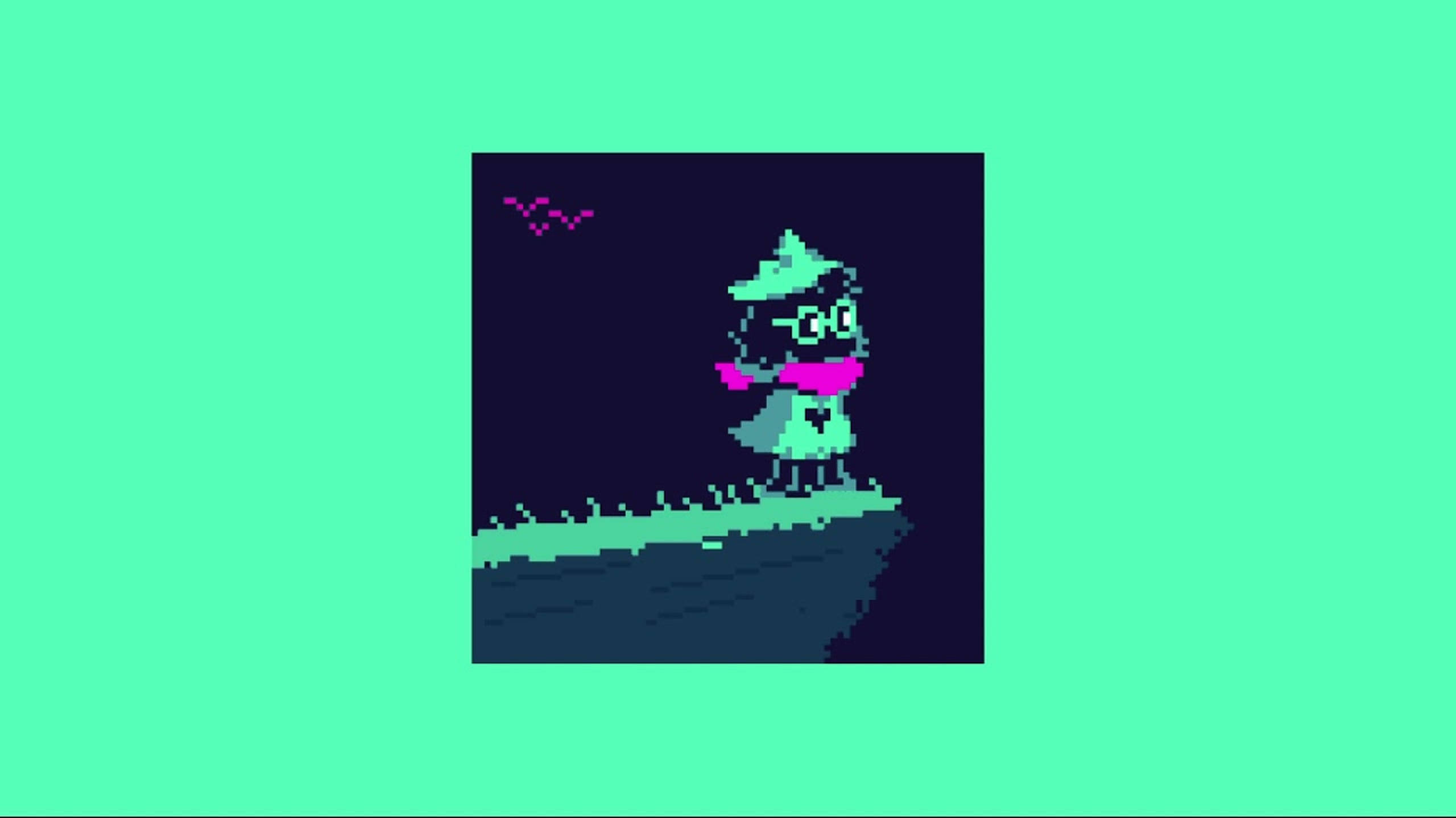 Ralsei, teal hat, pink scarf, 2K Desktop Wallpaper