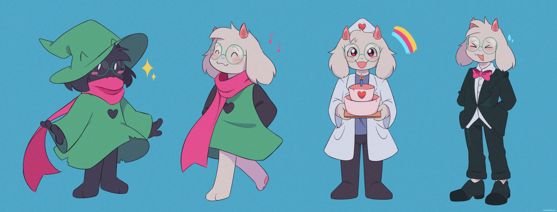 Ralsei, anthropomorphic characters, whimsical outfits, Full HD Desktop Wallpaper