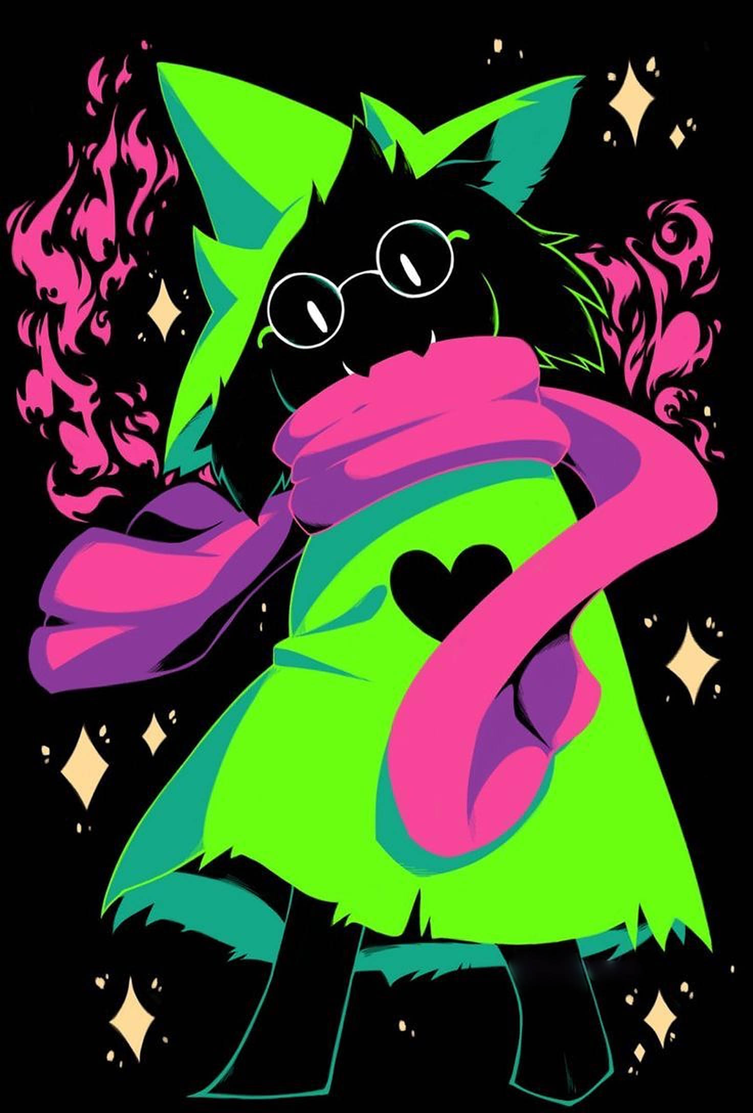 Ralsei, neon green dress, heart, Full HD Phone Wallpaper