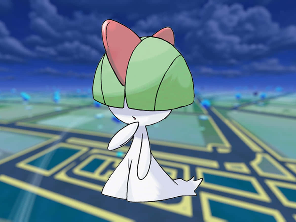 Ralts, green leafy hat, pink ears, SD Desktop Wallpaper