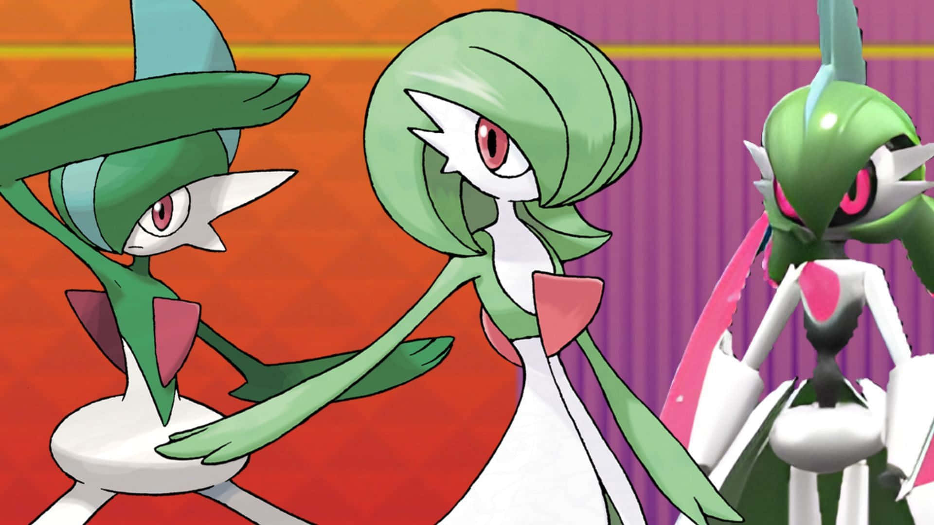 Ralts, green and white, pink eyes, Full HD Desktop Wallpaper