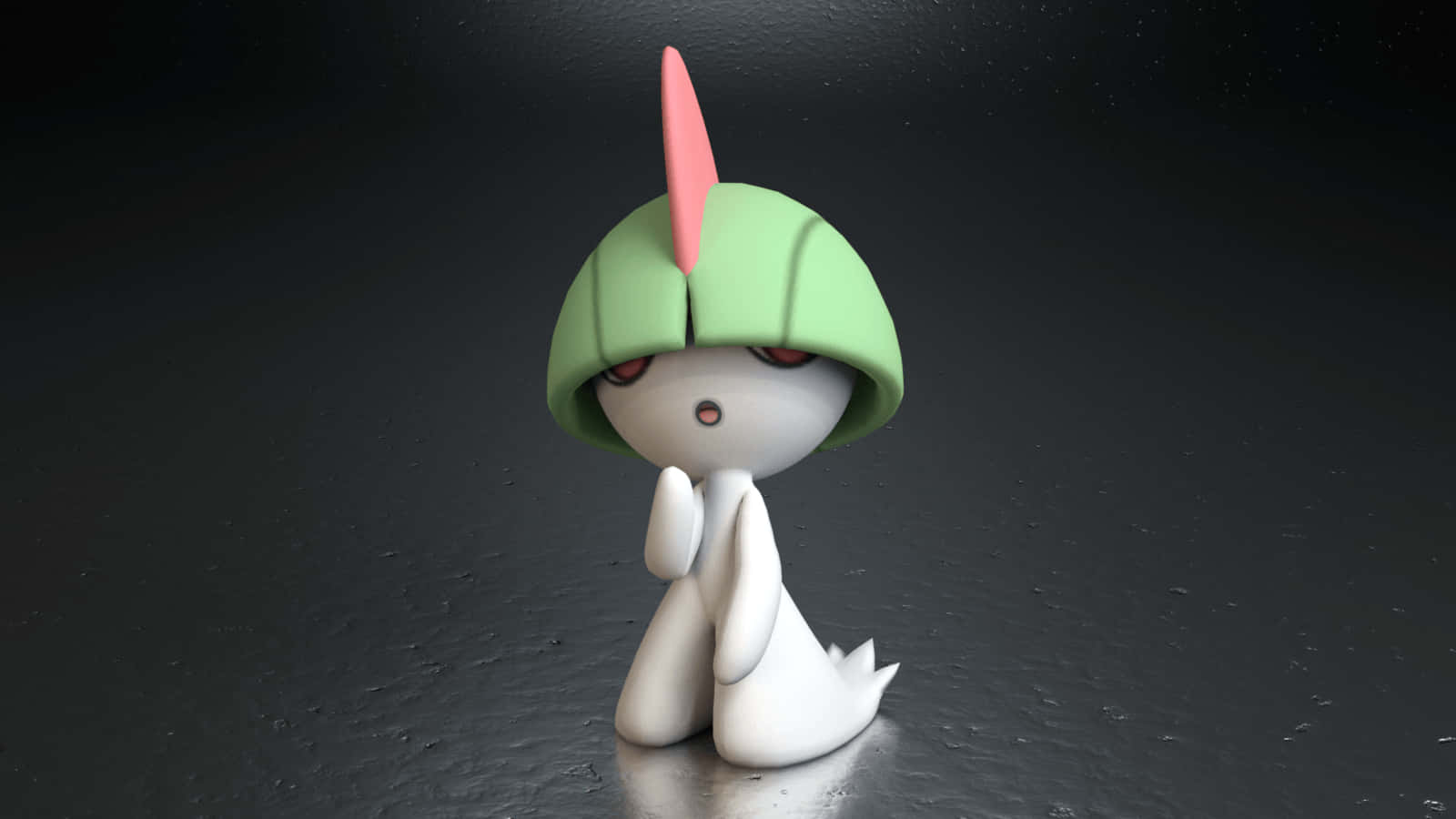 Ralts, white anime-style creature, green helmet, HD Desktop Wallpaper