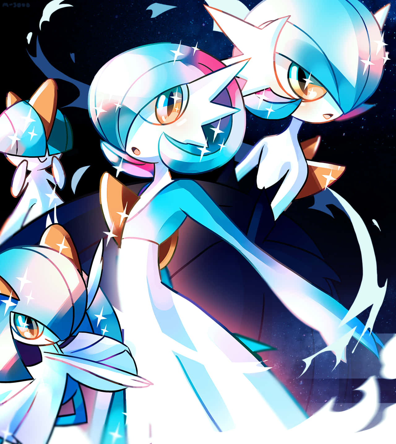 Shiny Ralts, glowing blue and white, anime-style, HD Phone Wallpaper