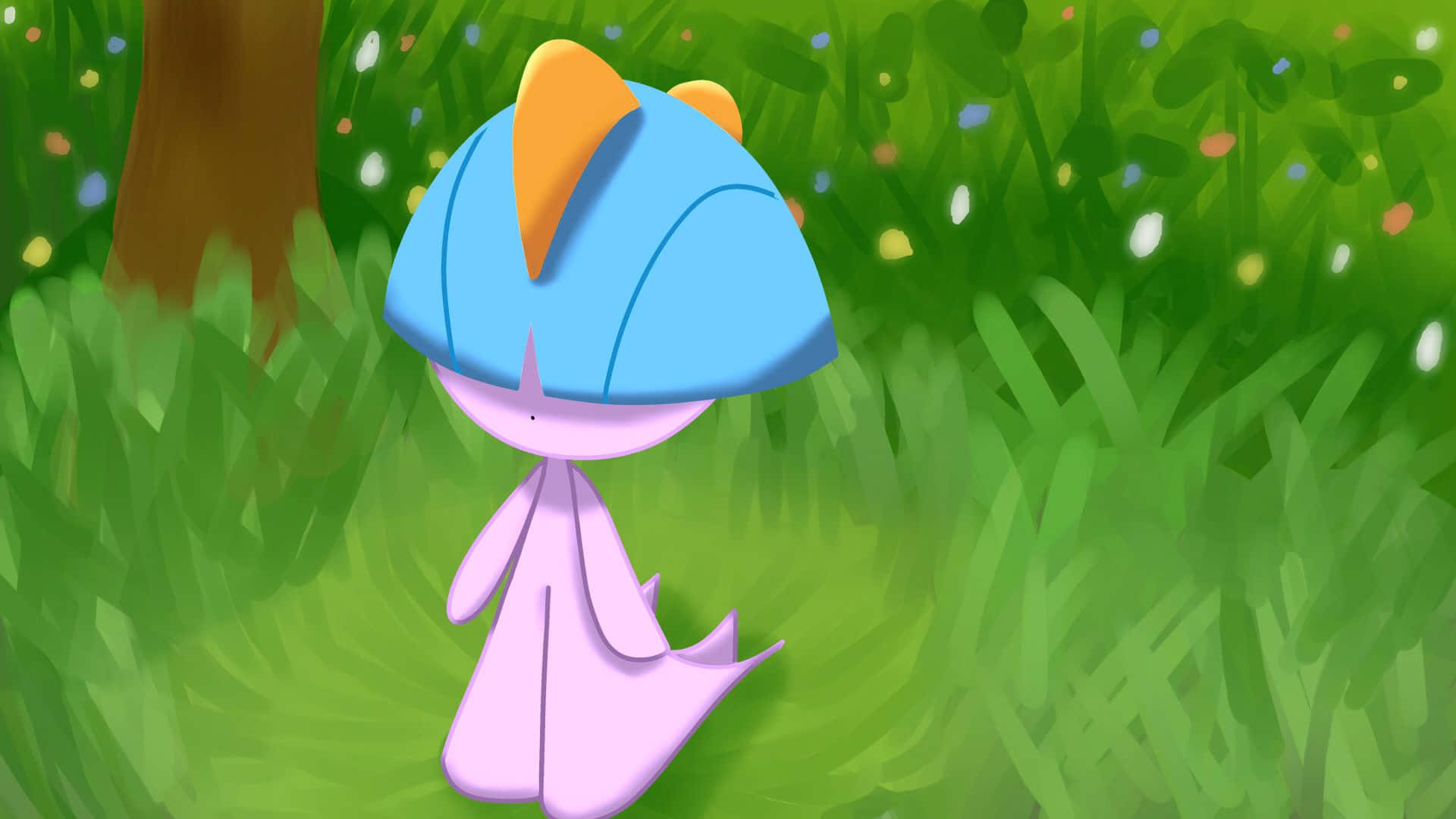 Shiny Ralts, pink anime character, blue helmet, Full HD Desktop Wallpaper