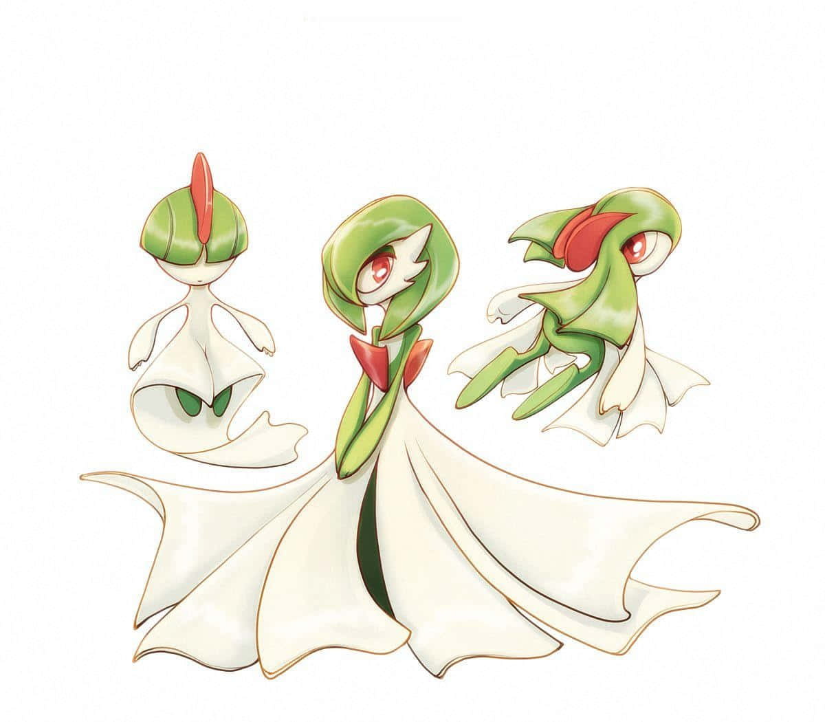 Ralts, green and white, flowing robes, SD Desktop Wallpaper