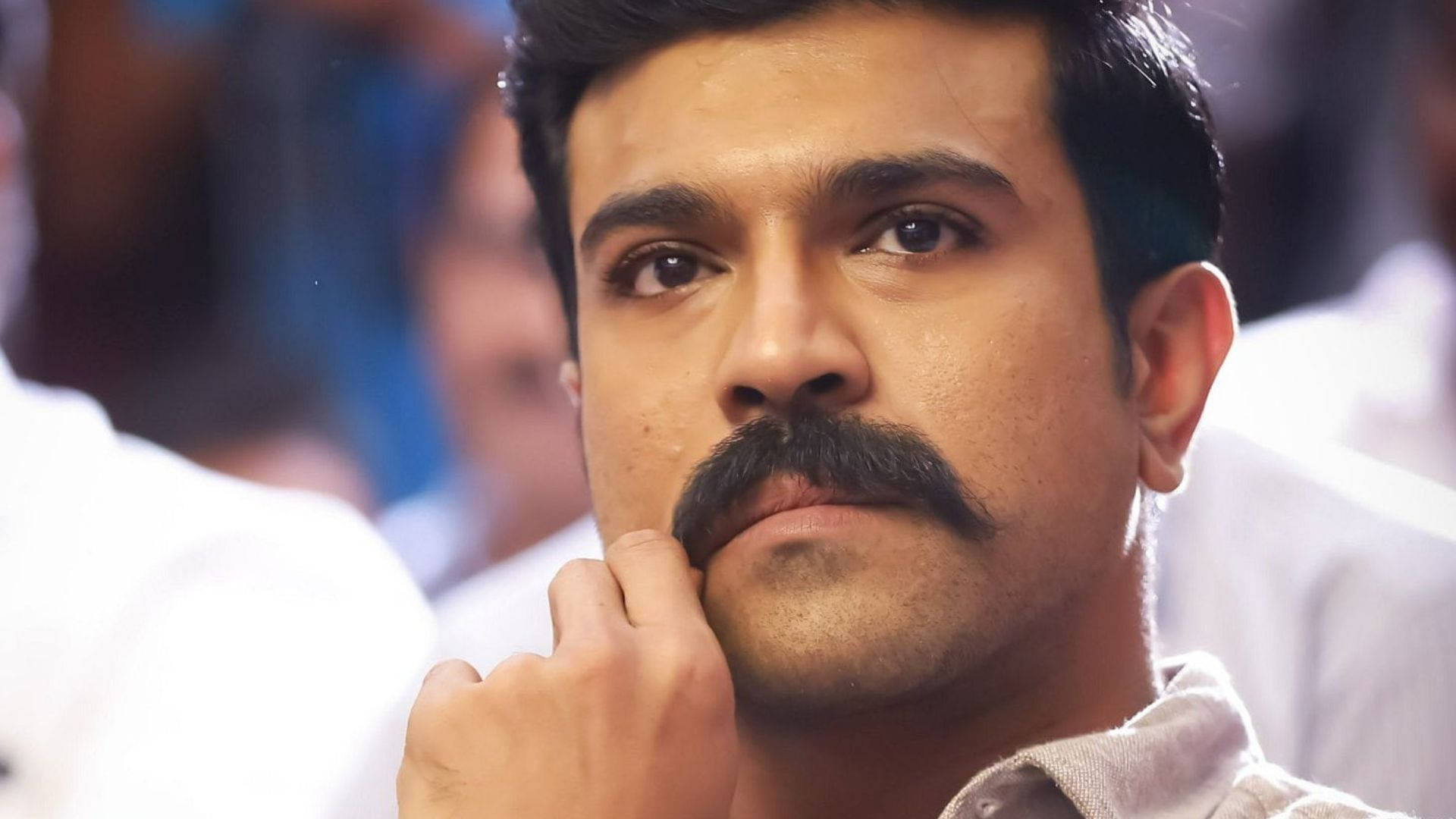 Ram Charan, mustache, softly lit indoor setting, Full HD Desktop Wallpaper