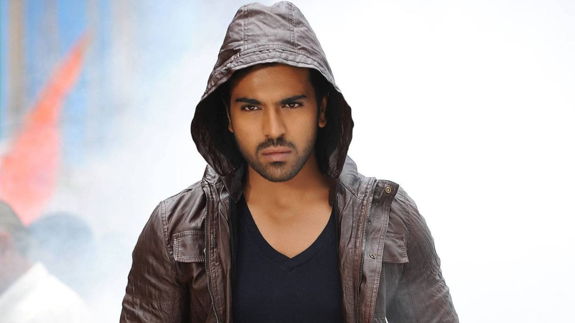 Ram Charan, brown hooded jacket, foggy place, Full HD Desktop Wallpaper