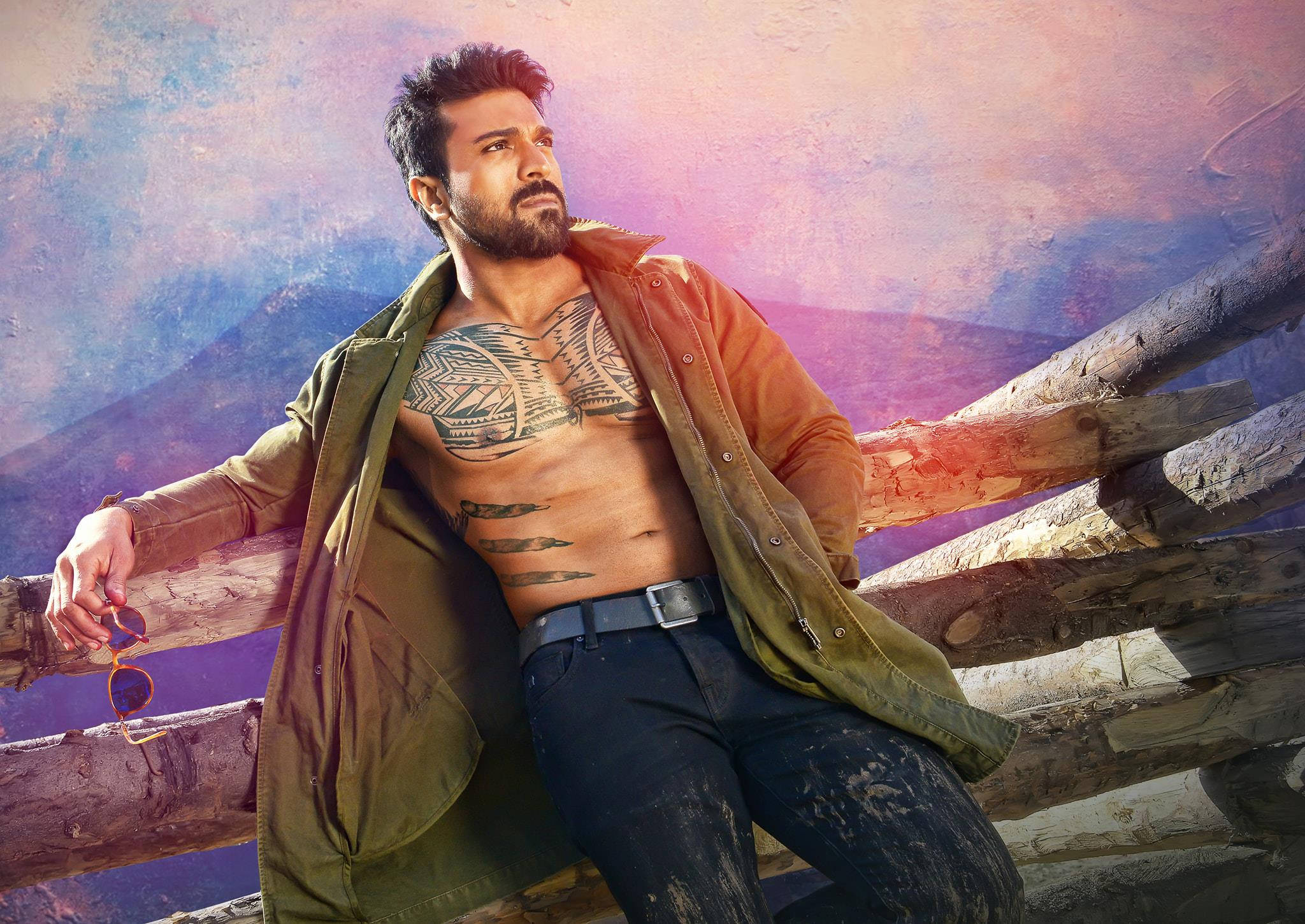 Ram Charan, chest tattoo, wooden fence, Full HD Desktop Wallpaper