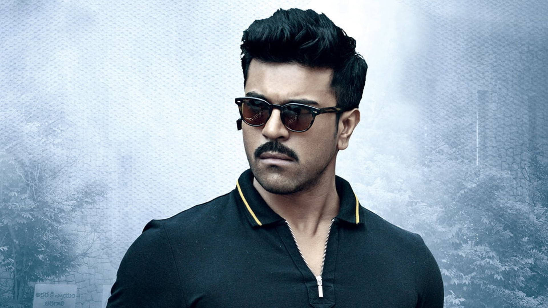 Ram Charan, black zip-neck polo, mustache, Full HD Desktop Wallpaper