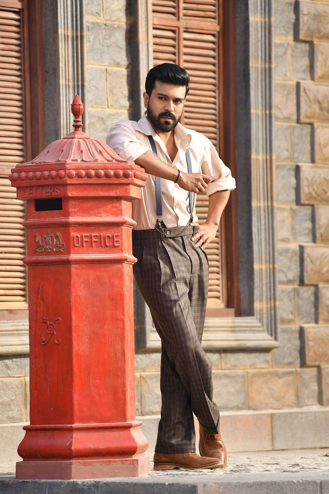 Ram Charan, red post office mailbox, stone building, HD Phone Wallpaper