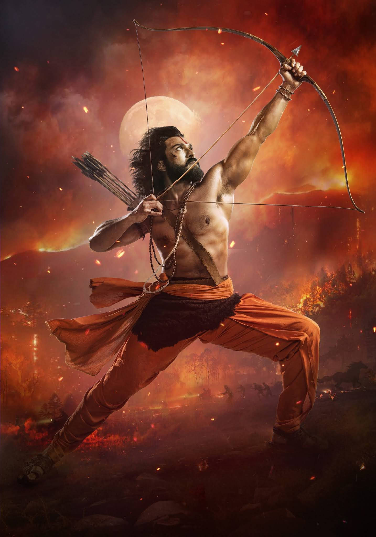 Ram Charan, bow and arrow, orange robes, Full HD Phone Wallpaper