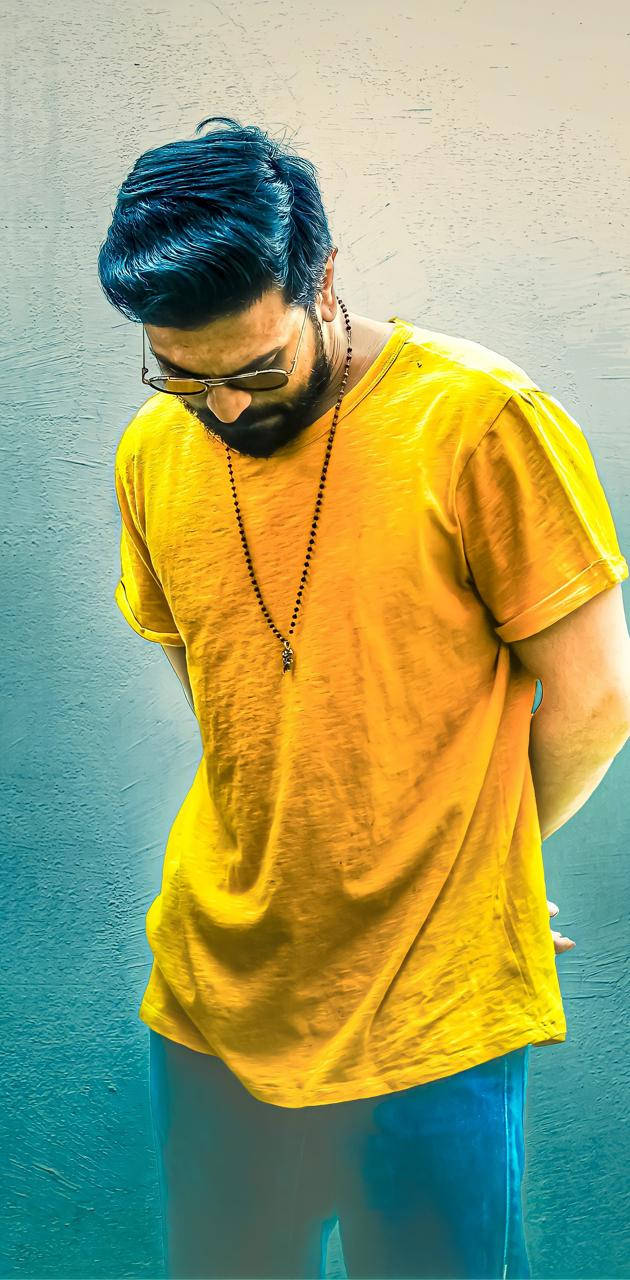 Ram Charan, yellow shirt, blue hair, HD Phone Wallpaper