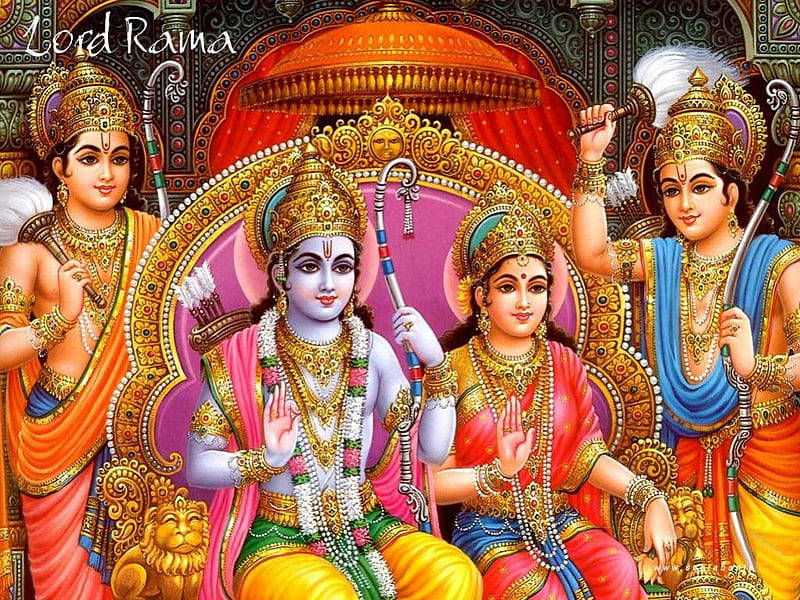 Ram Ji, royal throne, golden crowns, SD Desktop Wallpaper