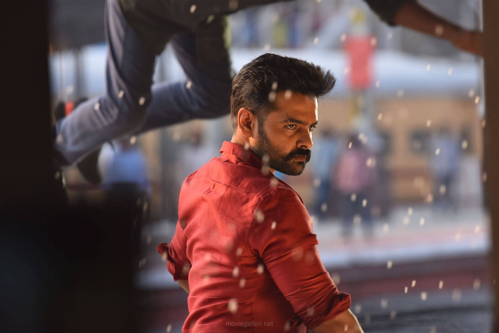 Ram Pothineni, red shirt, raindrops, Full HD Desktop Wallpaper