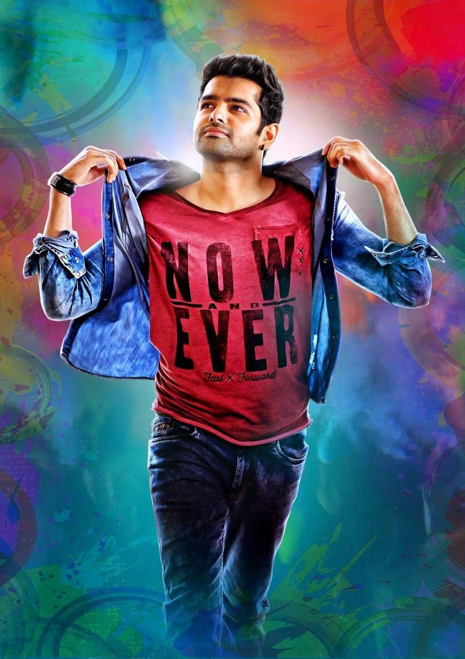 Ram Pothineni, red 'NOW AND EVER' tee, denim jacket, HD Phone Wallpaper