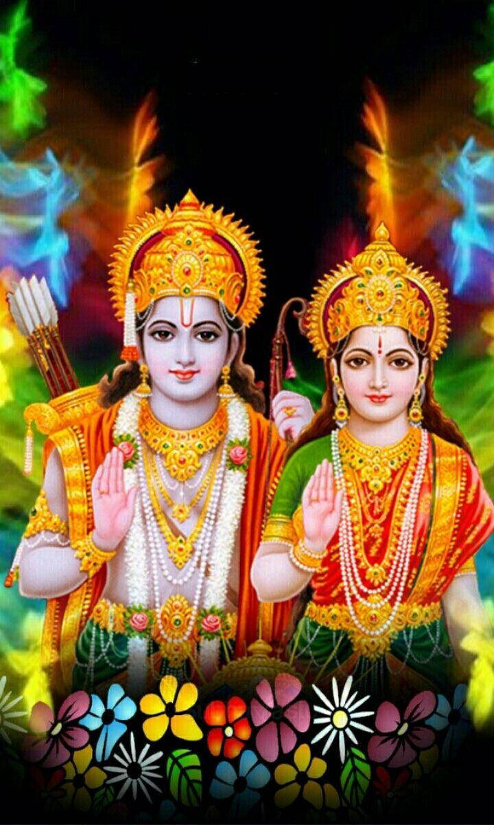 Ram Sita, golden crowns, jewelry, SD Phone Wallpaper