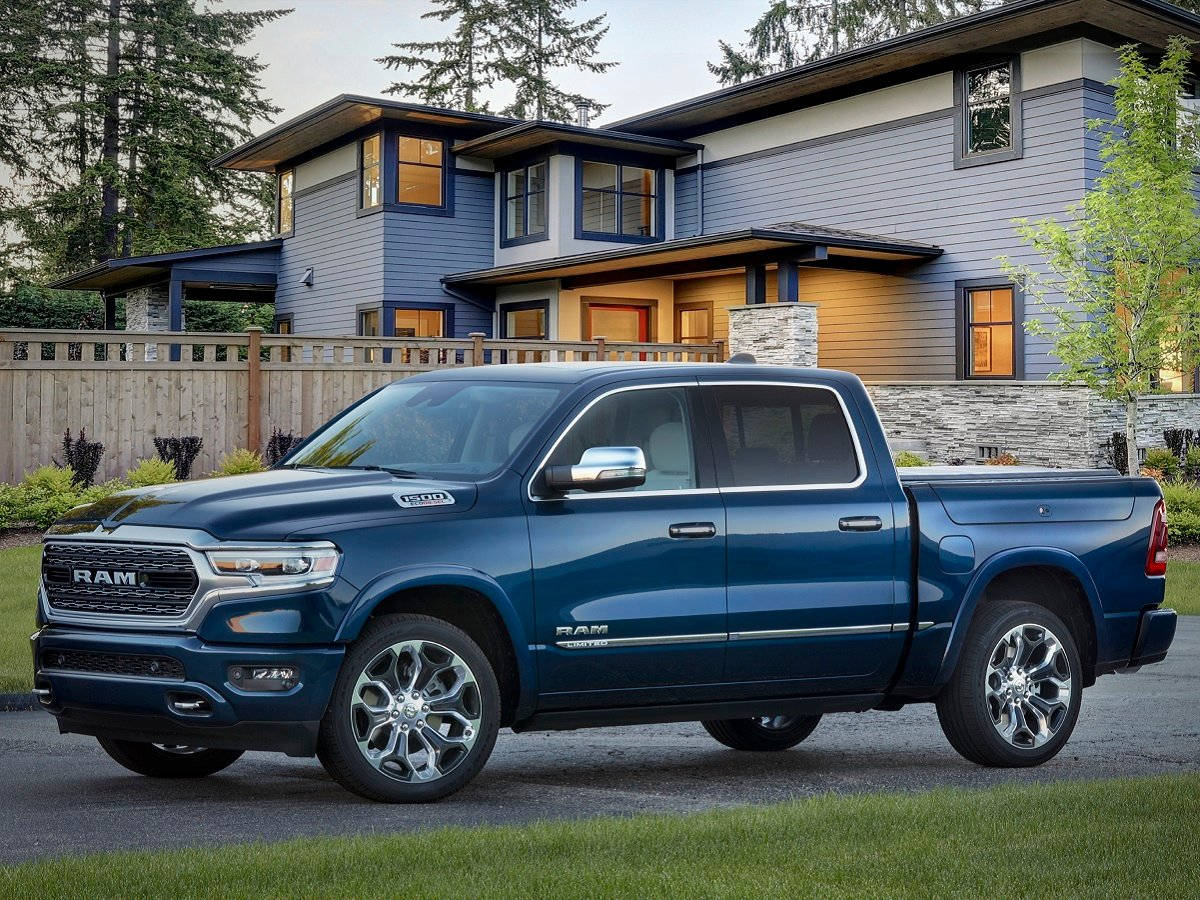 Ram Truck 1500, blue, modern blue house, SD Desktop Wallpaper