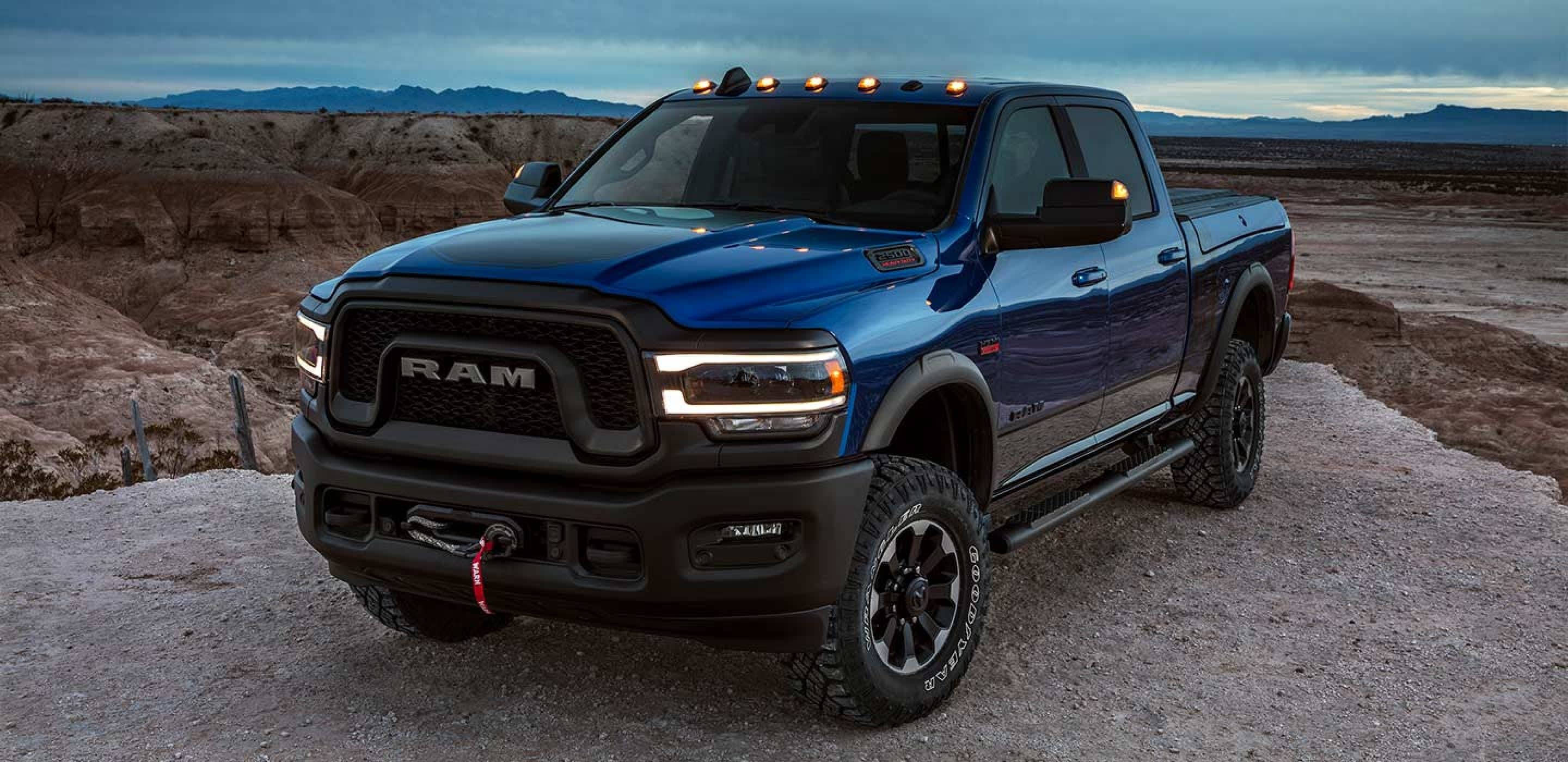 Dark Blue RAM Truck, glossy blue, black accents, 2K Desktop Wallpaper