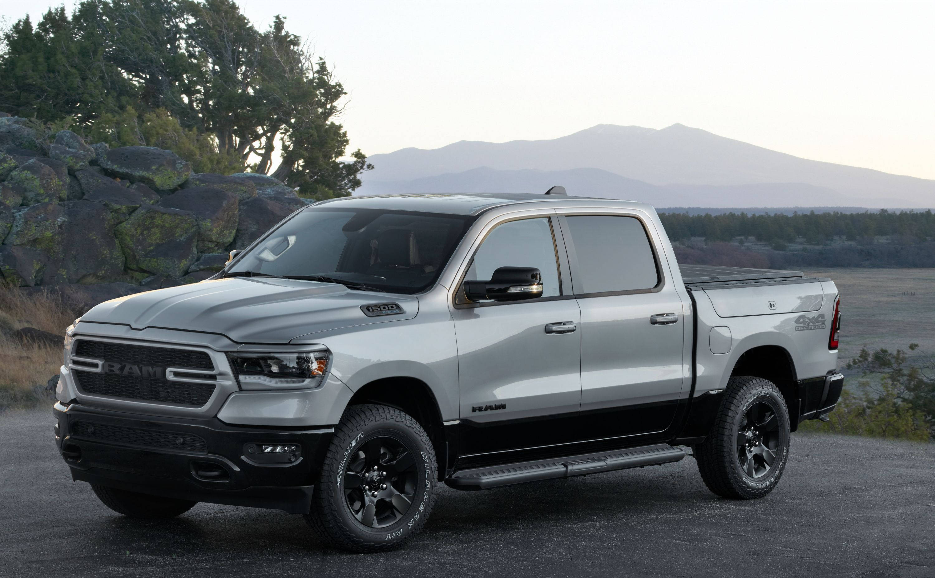 Ram truck, silver, black accents, 2K Desktop Wallpaper