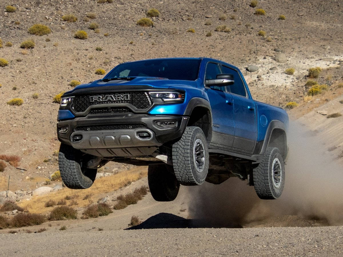Ram Truck, vibrant blue, rugged tires, SD Desktop Wallpaper