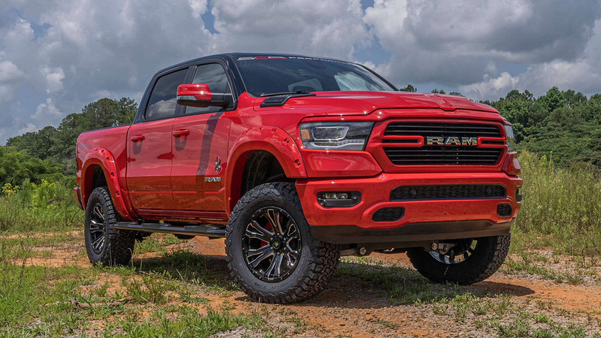 2019 Ram Truck, red, black wheels, Full HD Desktop Wallpaper