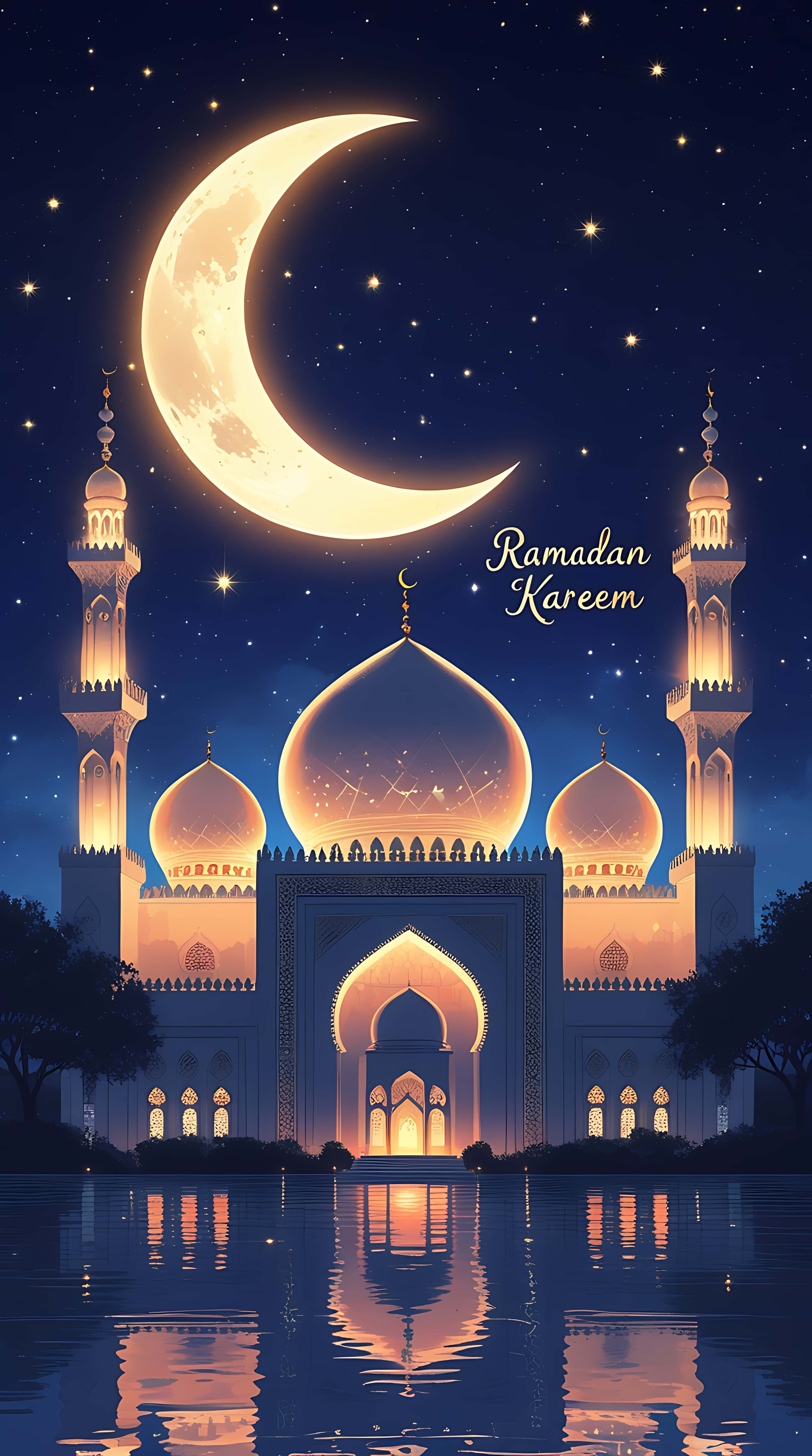 illuminated mosque, golden domes, minarets, 5K Phone Wallpaper