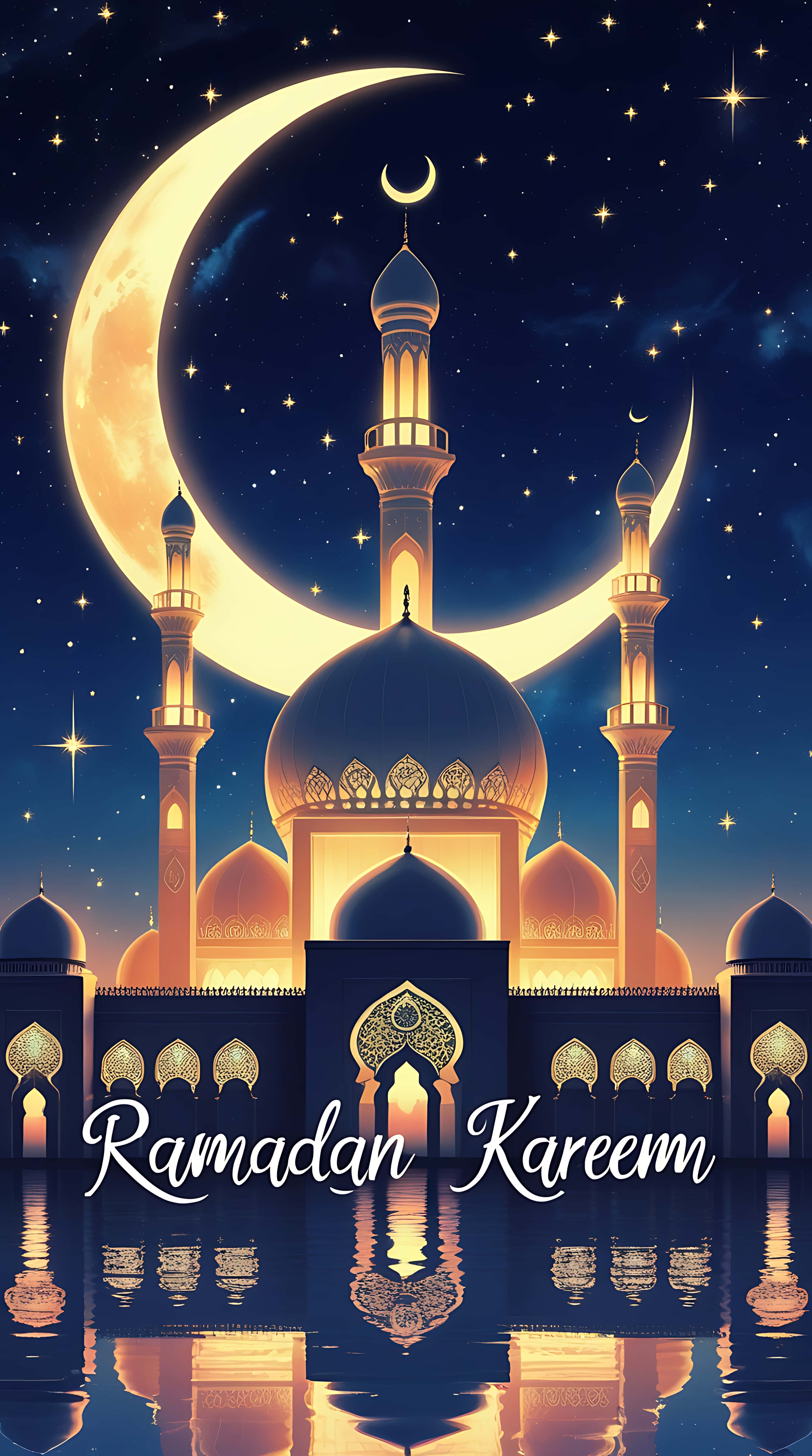 illuminated mosque, golden domes, minarets, 5K Phone Wallpaper