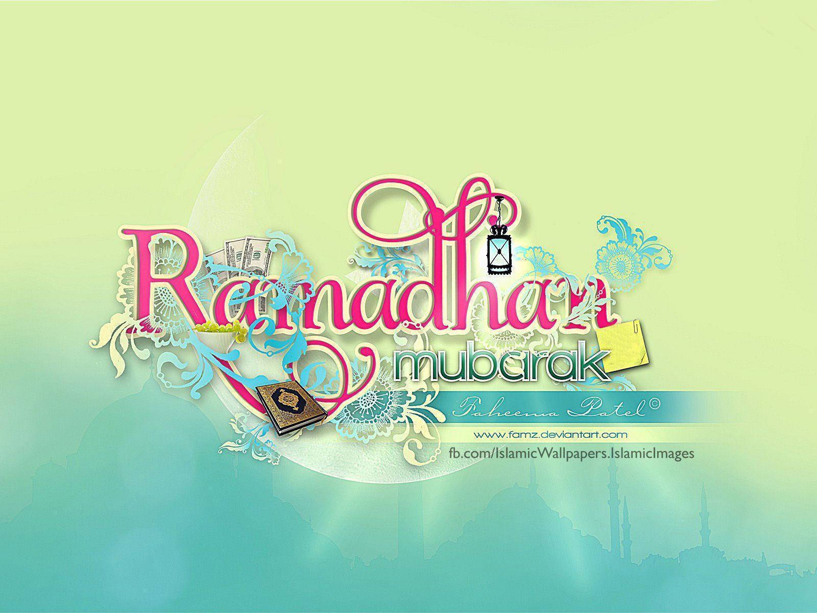 Ramadan Mubarak, pink, teal, HD Desktop Wallpaper