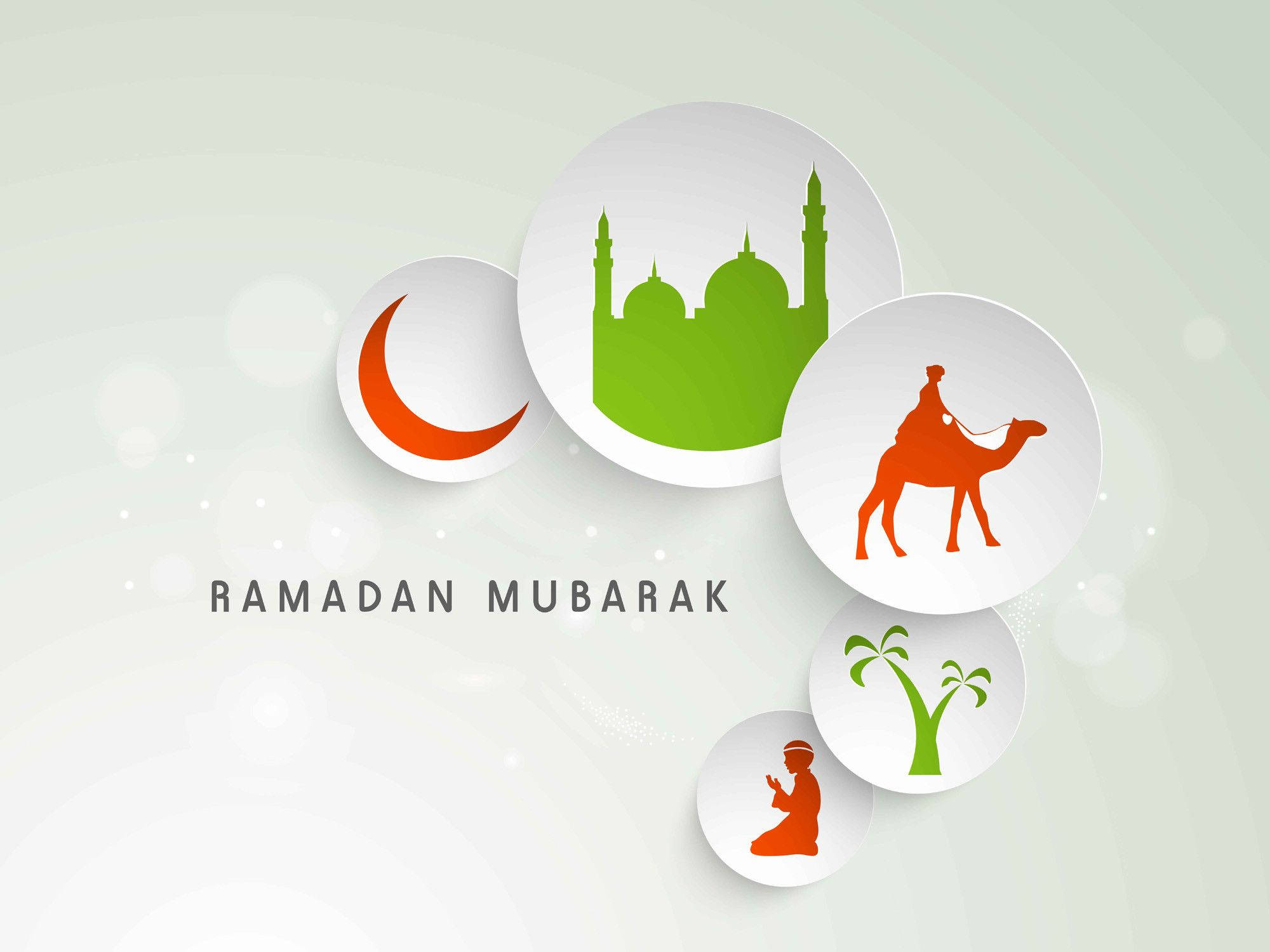 Ramadan Mubarak, white, soft green background, Full HD Desktop Wallpaper
