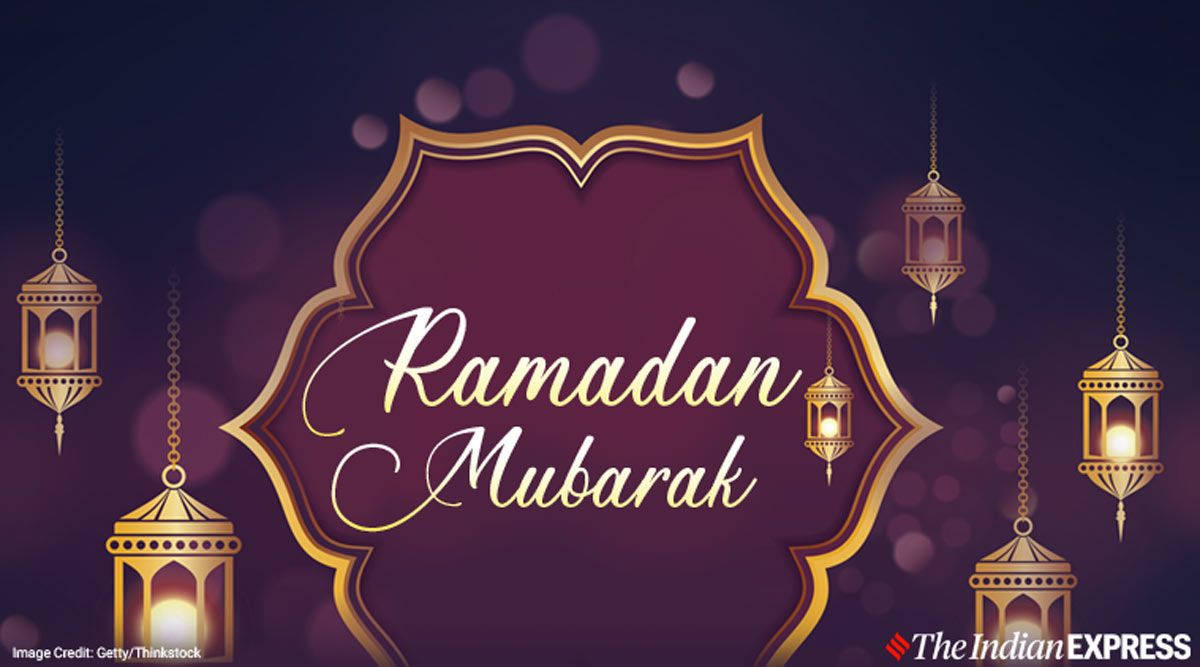 Ramadan Mubarak, dark purple, golden lanterns, SD Desktop Wallpaper