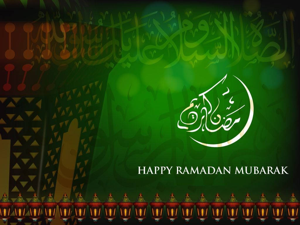 Ramadan Mubarak, green, glowing lanterns, SD Desktop Wallpaper
