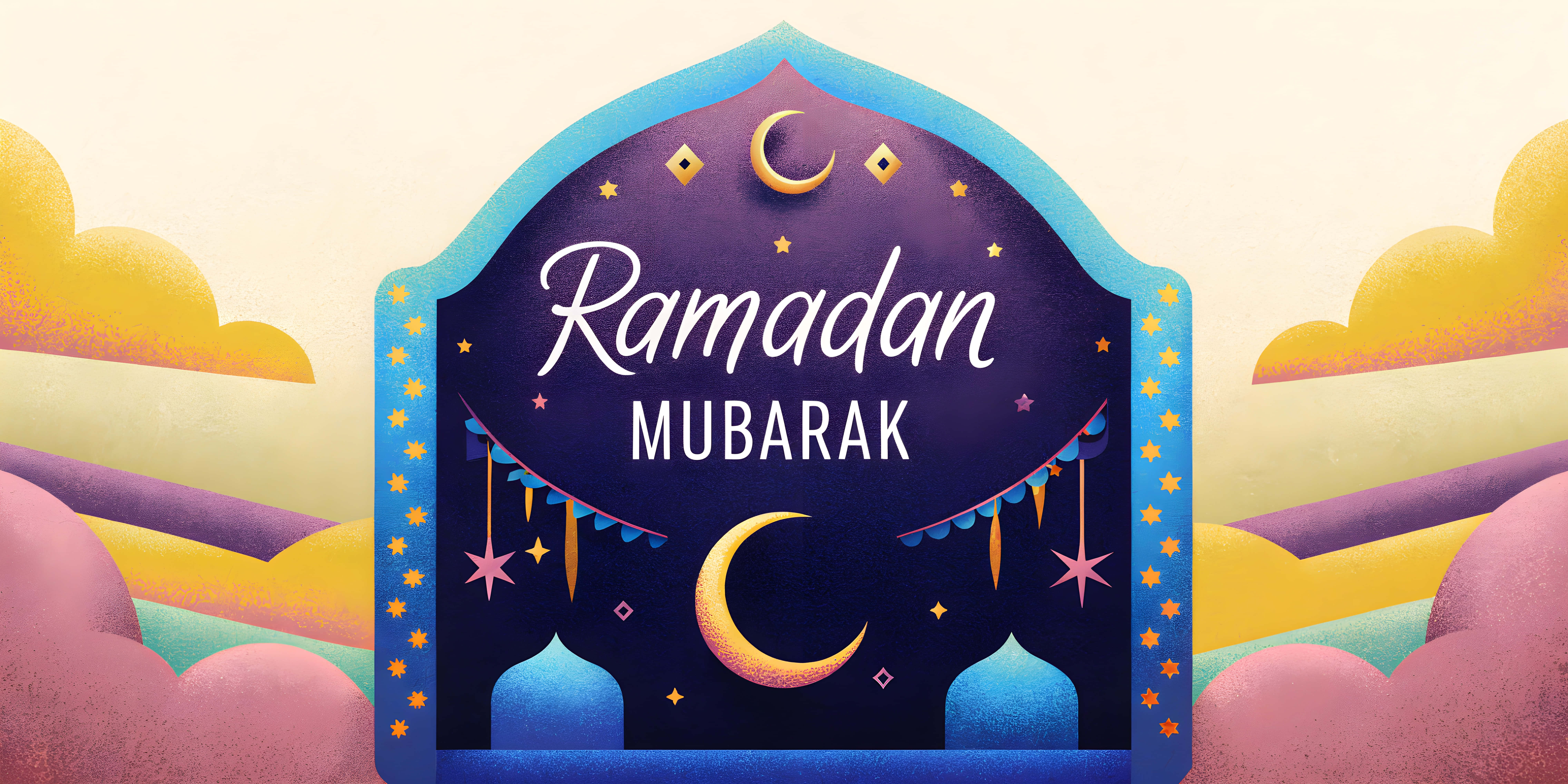 Ramadan Mubarak, crescent moons, stars, 8K Desktop Wallpaper