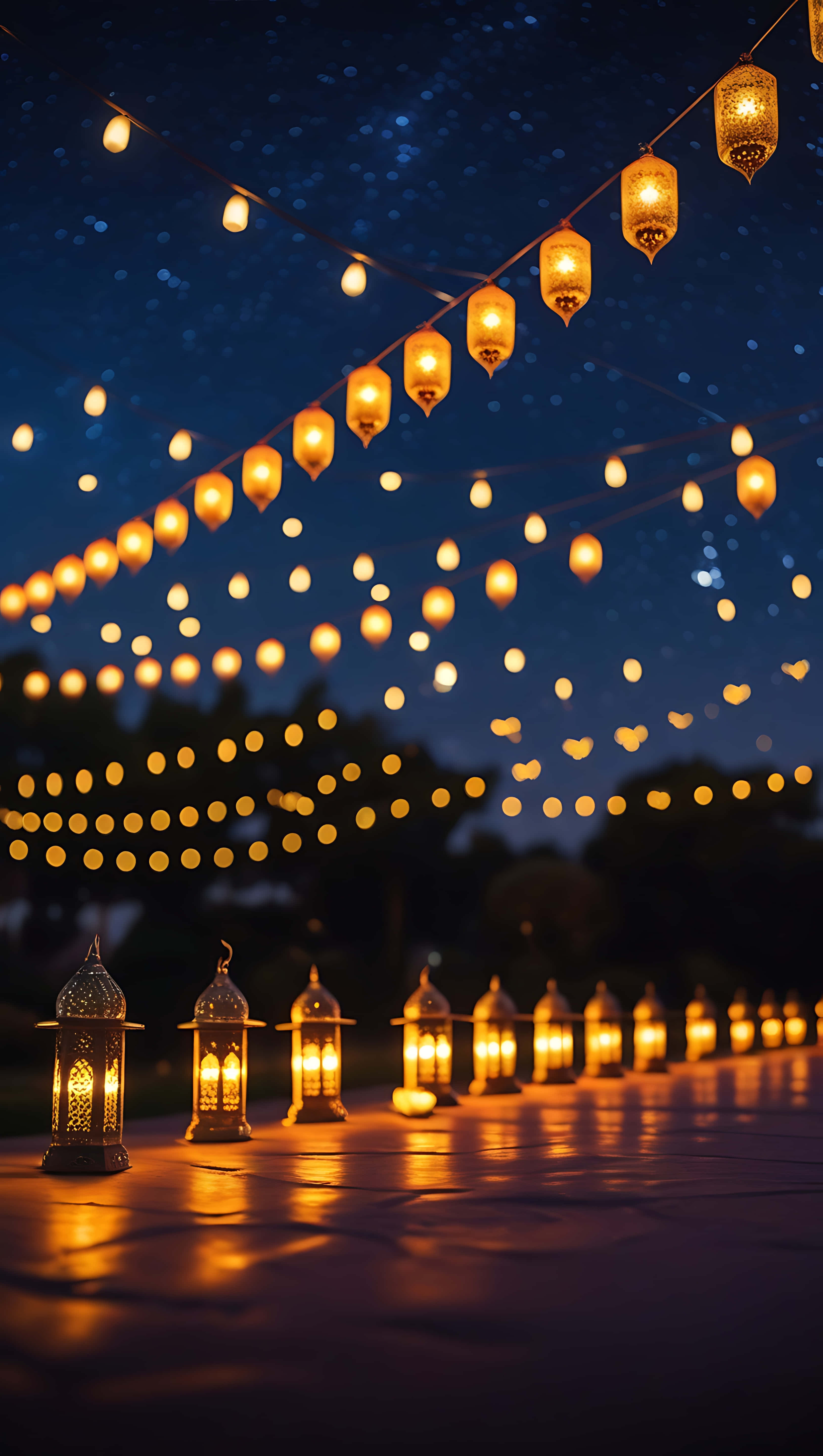Ramadan Lights, glowing lanterns, fairy lights, 5K Phone Wallpaper