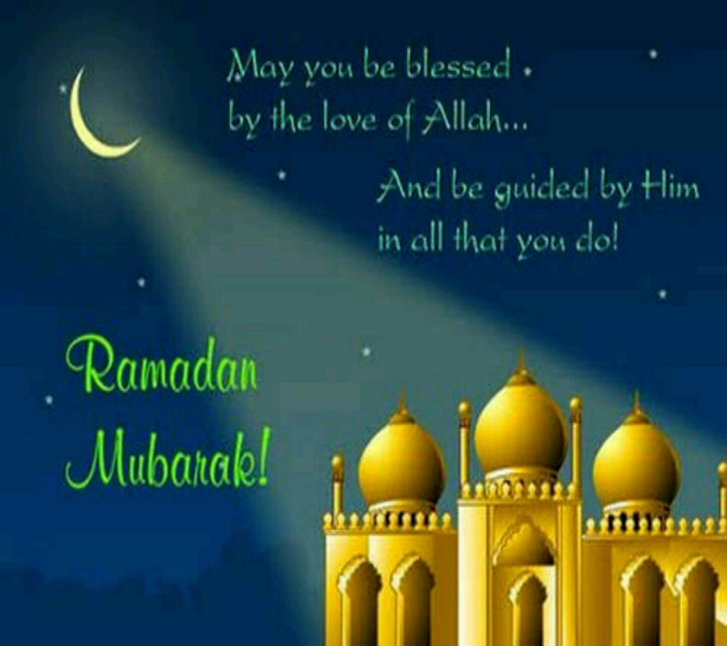 Ramadan Mubarak, green greetings, golden mosque domes, HD Desktop Wallpaper