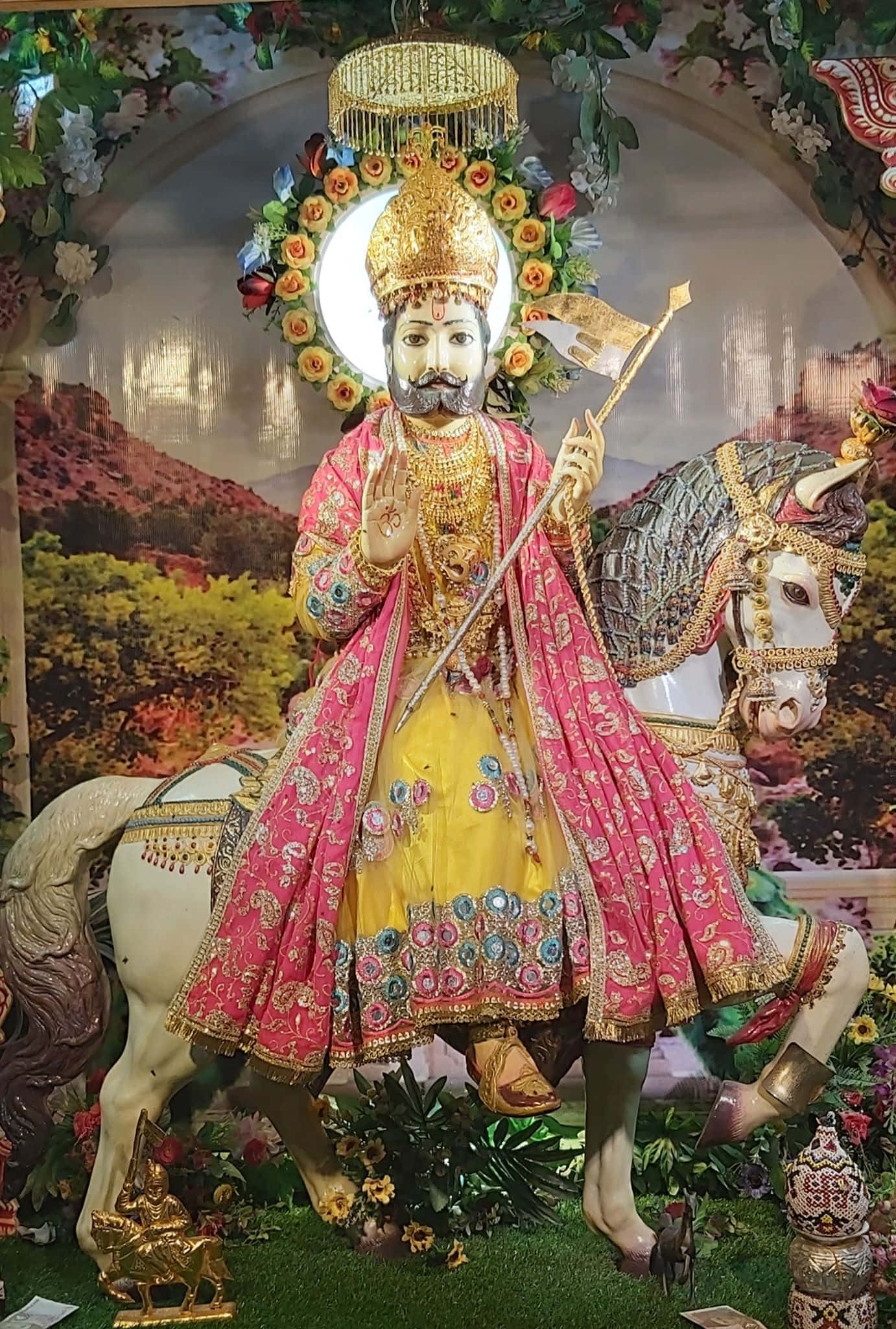 Ramapir, golden crown, pink yellow embroidered robes, Full HD Phone Wallpaper