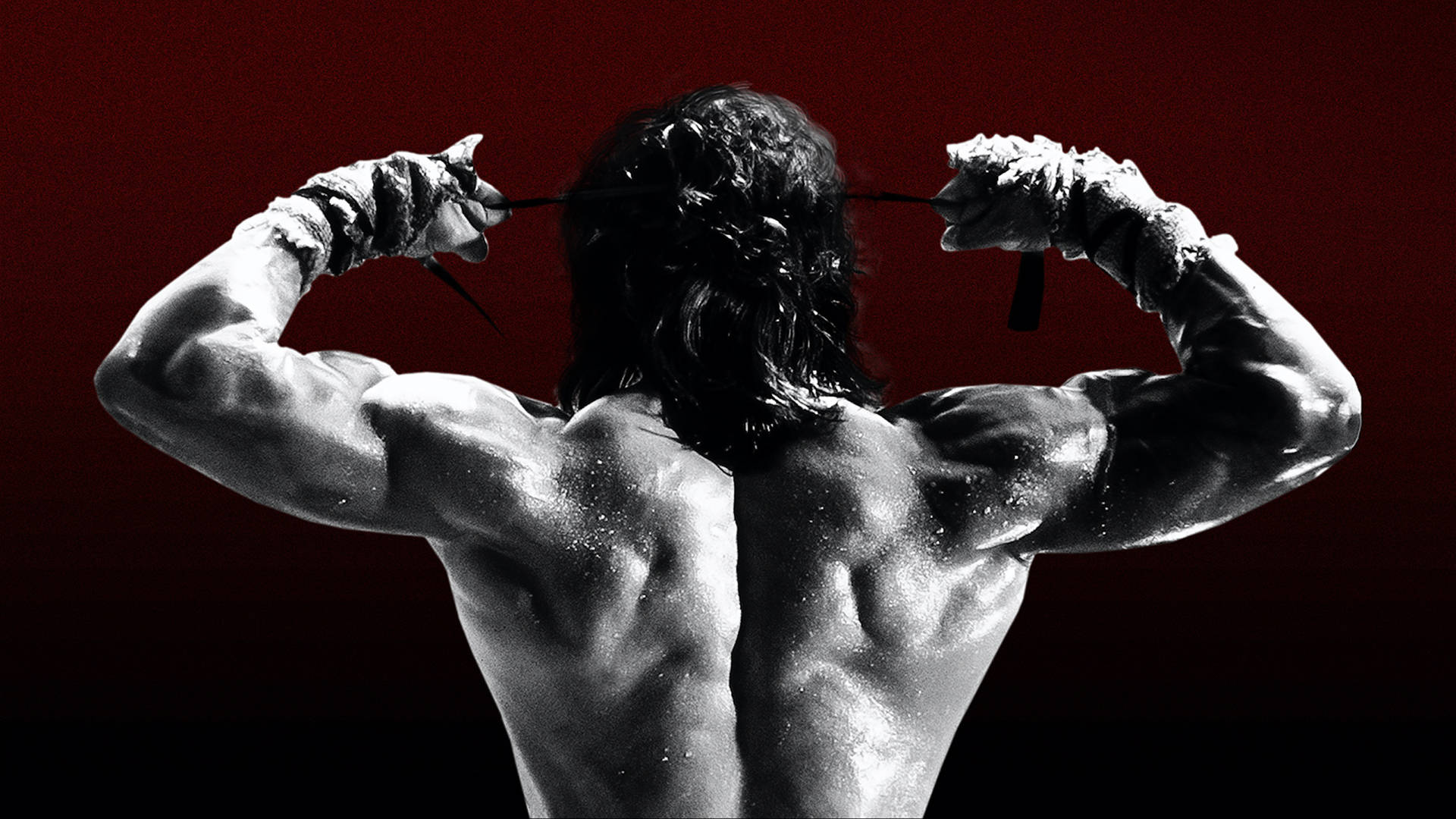 Rambo, bandana, deep red background, Full HD Desktop Wallpaper