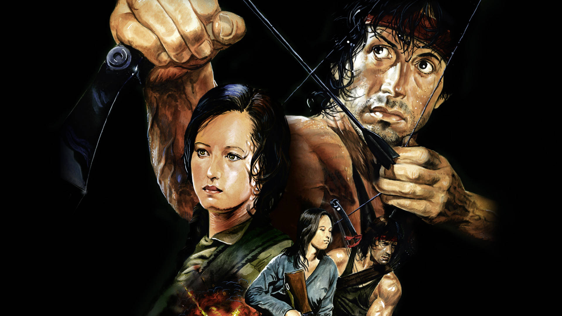 Rambo, muscular man, drawing a bow, Full HD Desktop Wallpaper
