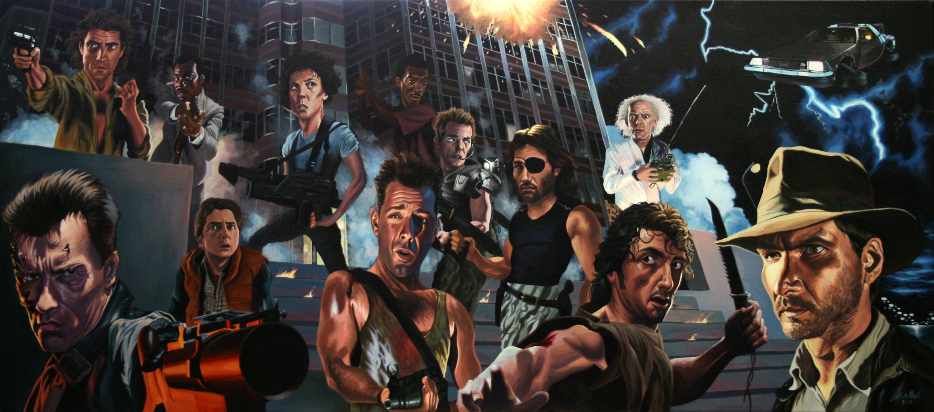 Rambo, classic movie heroes, gritty urban combat scenes, 2K Desktop Wallpaper