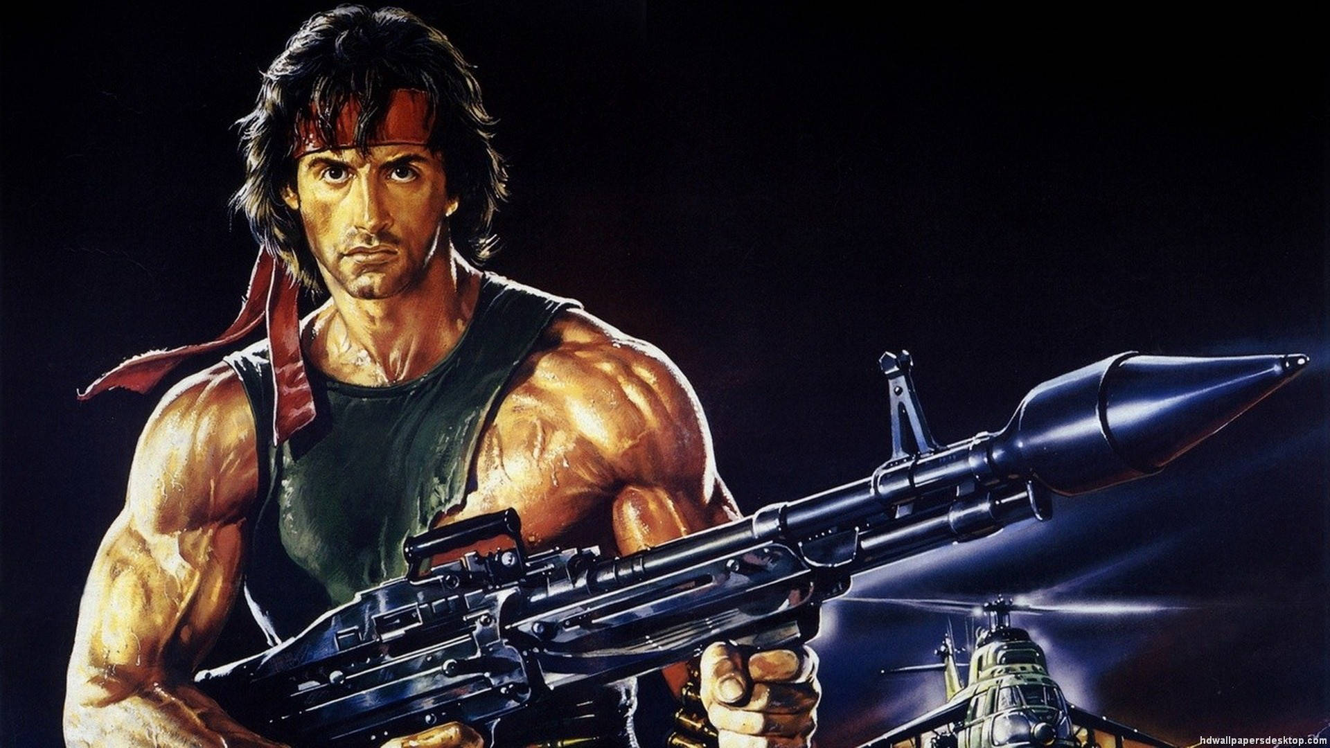 Rambo, rifle grenade, red headband, Full HD Desktop Wallpaper