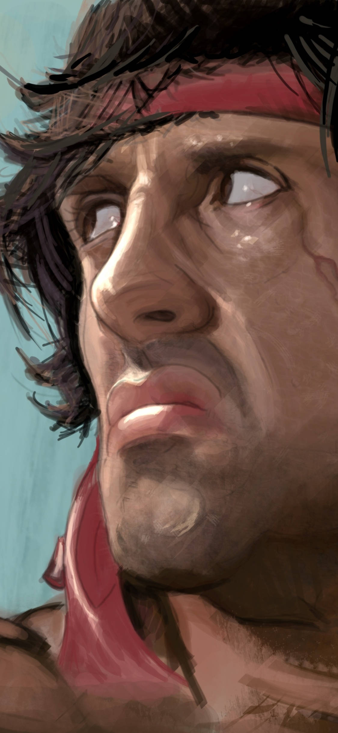 Rambo, red headband, intense upward gaze, Full HD Phone Wallpaper