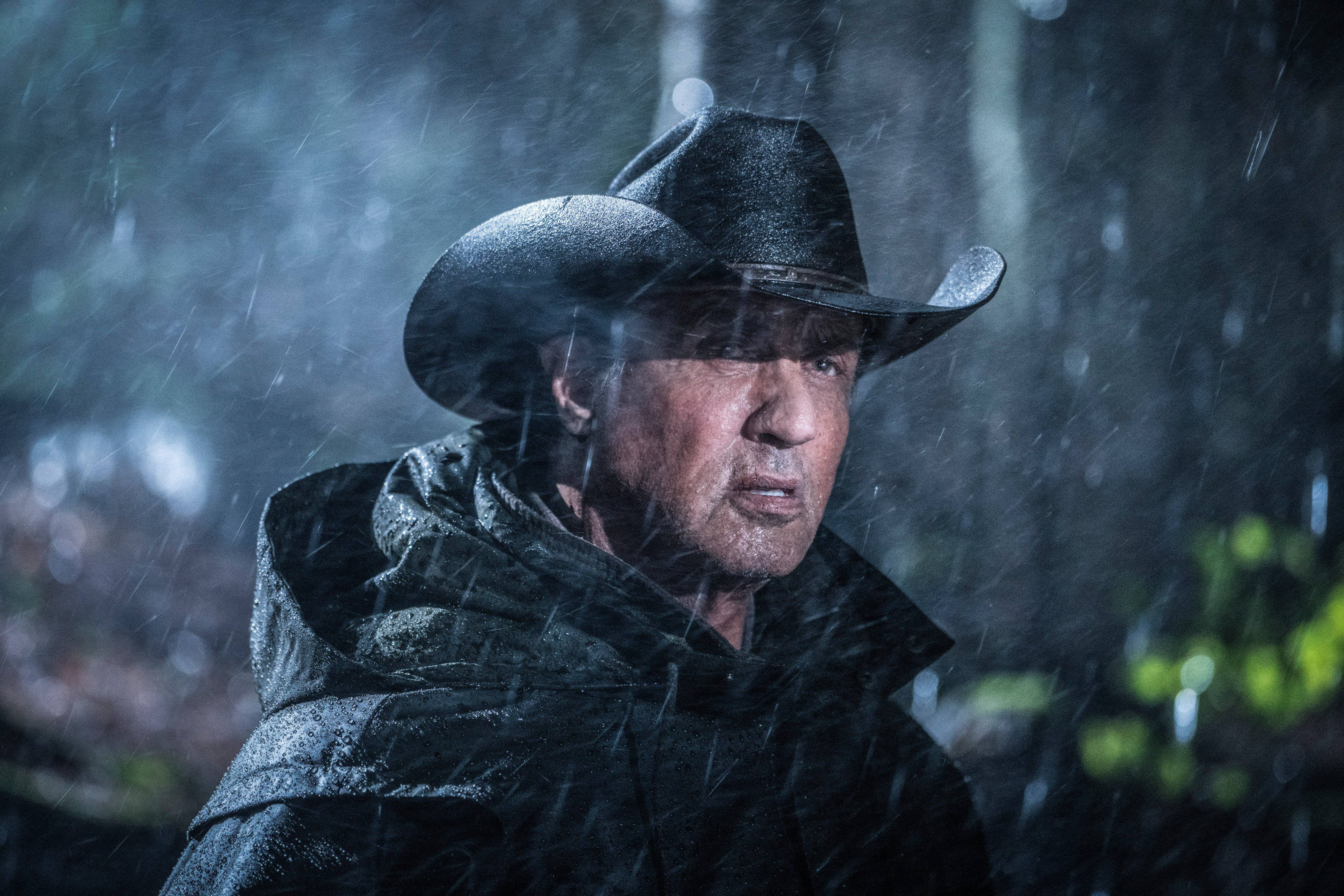 Rambo, cowboy hat, downpour, 2K Desktop Wallpaper