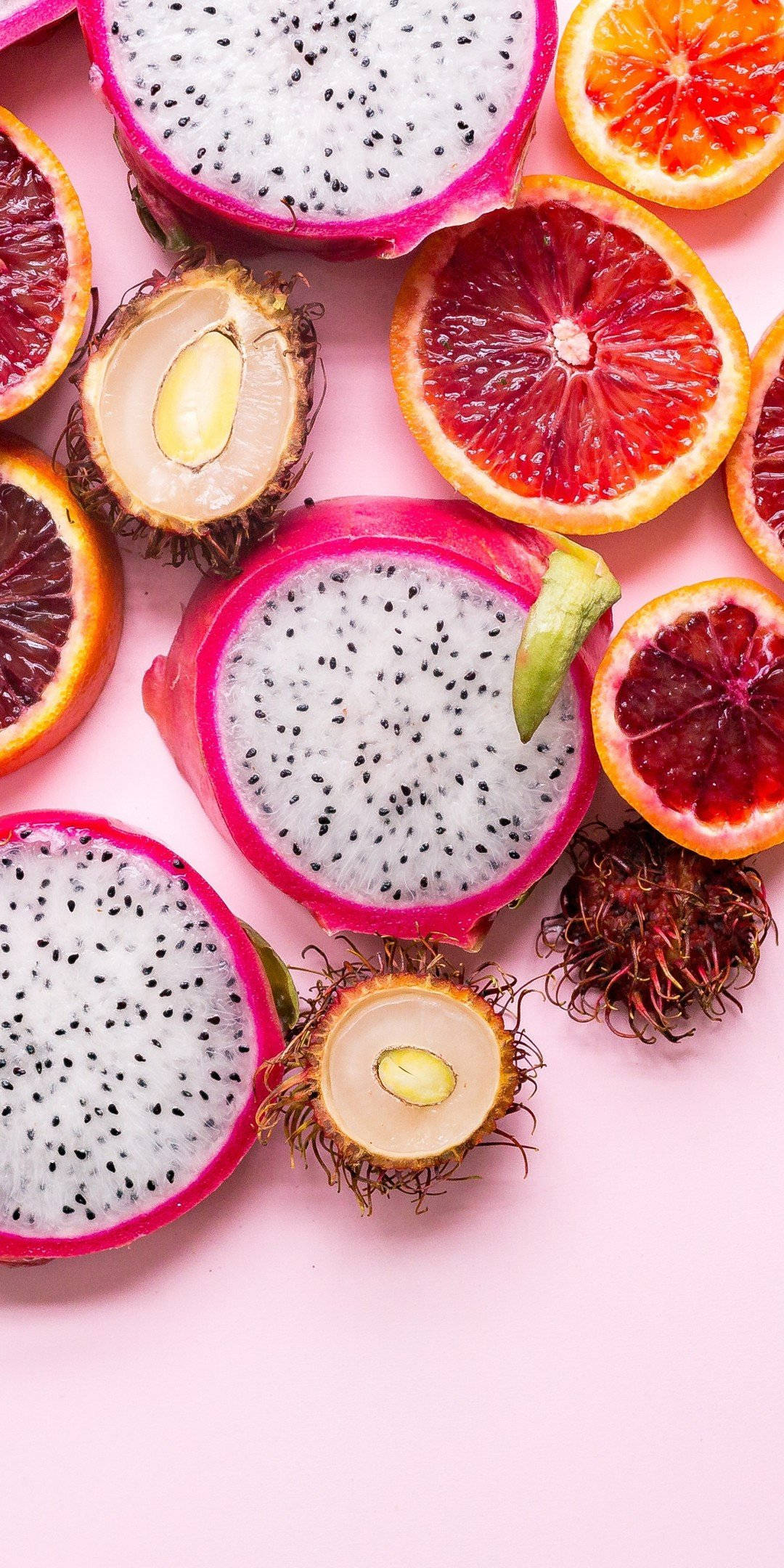 Rambutan, dragon fruit, blood oranges, Full HD Phone Wallpaper
