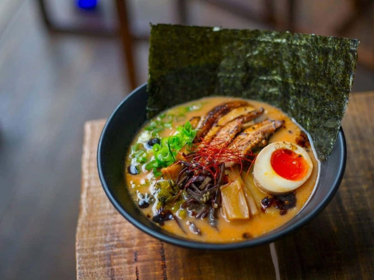 freshly served ramen, steaming bowl of ramen, soft-boiled egg, SD Desktop Wallpaper