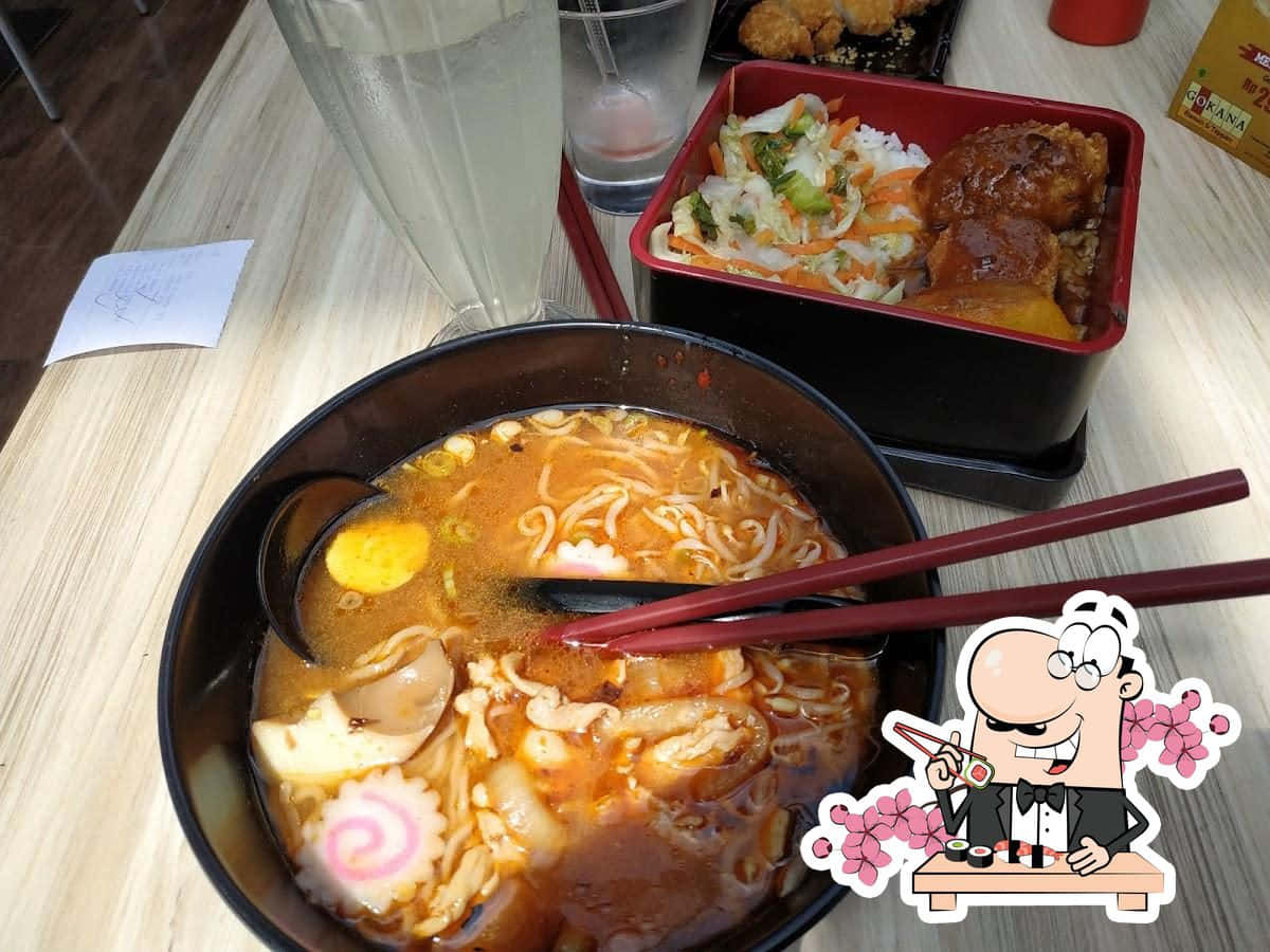 steaming bowl of spicy ramen, soft-boiled egg, toppings, SD Desktop Wallpaper