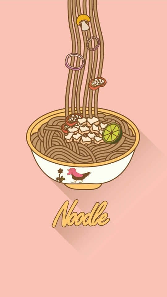 Aesthetic Ramen Noodle, bird design, soft pink background, SD Phone Wallpaper