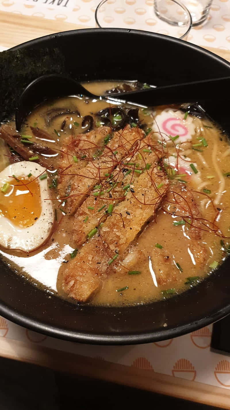 Black Beard Ramen, steaming bowl, soft-boiled egg, HD Phone Wallpaper