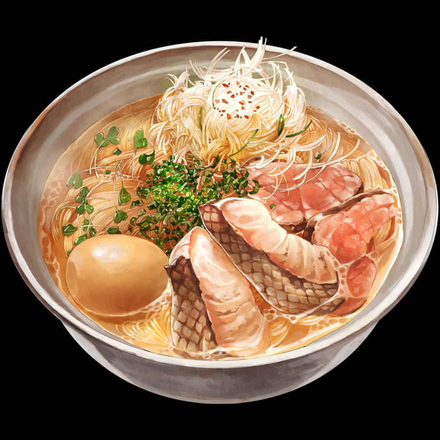 3D bowl of ramen, chashu pork, soft-boiled egg, SD Desktop Wallpaper