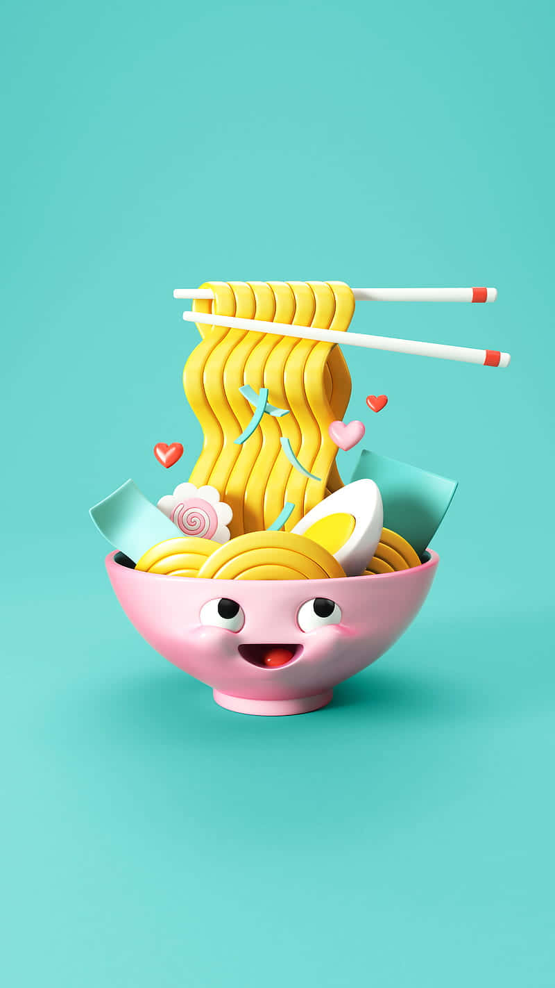 Cartoon Ramen, pink bowl, smiling face, HD Phone Wallpaper