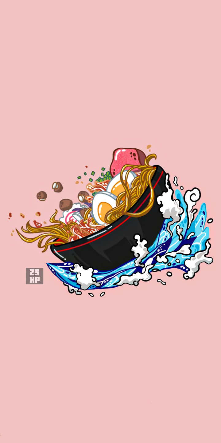 Aesthetic Japanese Ramen, blue splash, soft pink background, HD Phone Wallpaper